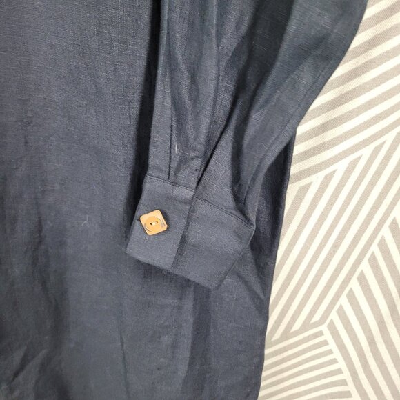 Vtg Neiman Marcus 100% Linen Small Shirt Jacket Dress Long Sleeve Tunic Black - Picture 4 of 6